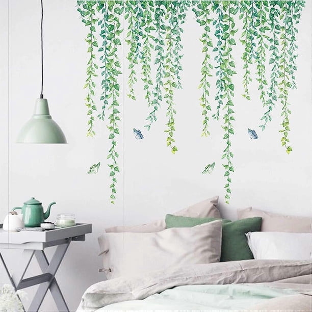 SZTXJ Hanging Bead Garland Vine Leaves Green Plants Wall Stickers Removable PVC Wall Stickers Peel and Stick Decorations Decor for Teens Boys Girls Be
