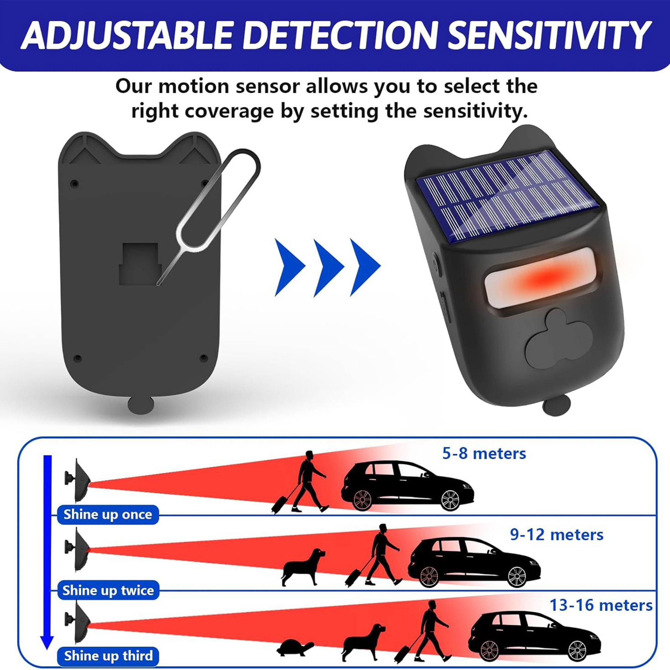 GJX Outdoor Waterproof Solar Driveway Alarm,984 Ft Long Range Wireless Driveway Alarm,Garage Intruder Pir Motion Sensor Alarm,Alarm System with 1 Receiver and 2 Sensor