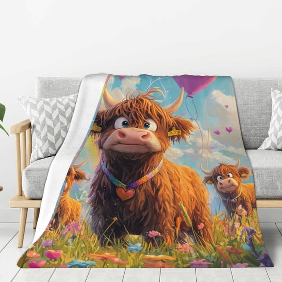 Highland Cow Throw Blanket Ultra Soft Cozy Decorative Flannel Blankets for Home Bed Couch Chair Travel 50x40