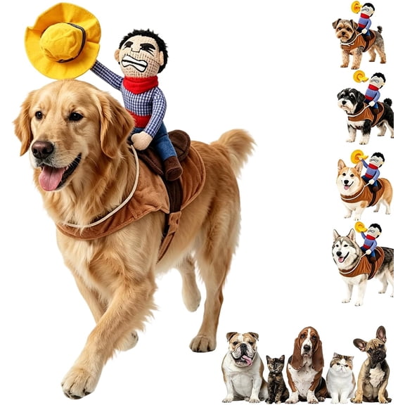 Cowboy Rider Dog Costume, Halloween Doggy Doggie Rider Clothes,Creative Adjustable Pet Saddle Fancy Dress Cosplay Costume | Fits Small Medium Large Pets Corgis Poodles Halloween Photoshoot