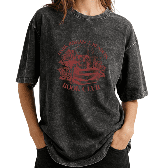Vintage Skeleton Read In Peace Reading Book Wash Print Tshirt S-2XL Vintage Black Graphic Tees Gift Shirts for Book Lover Tops