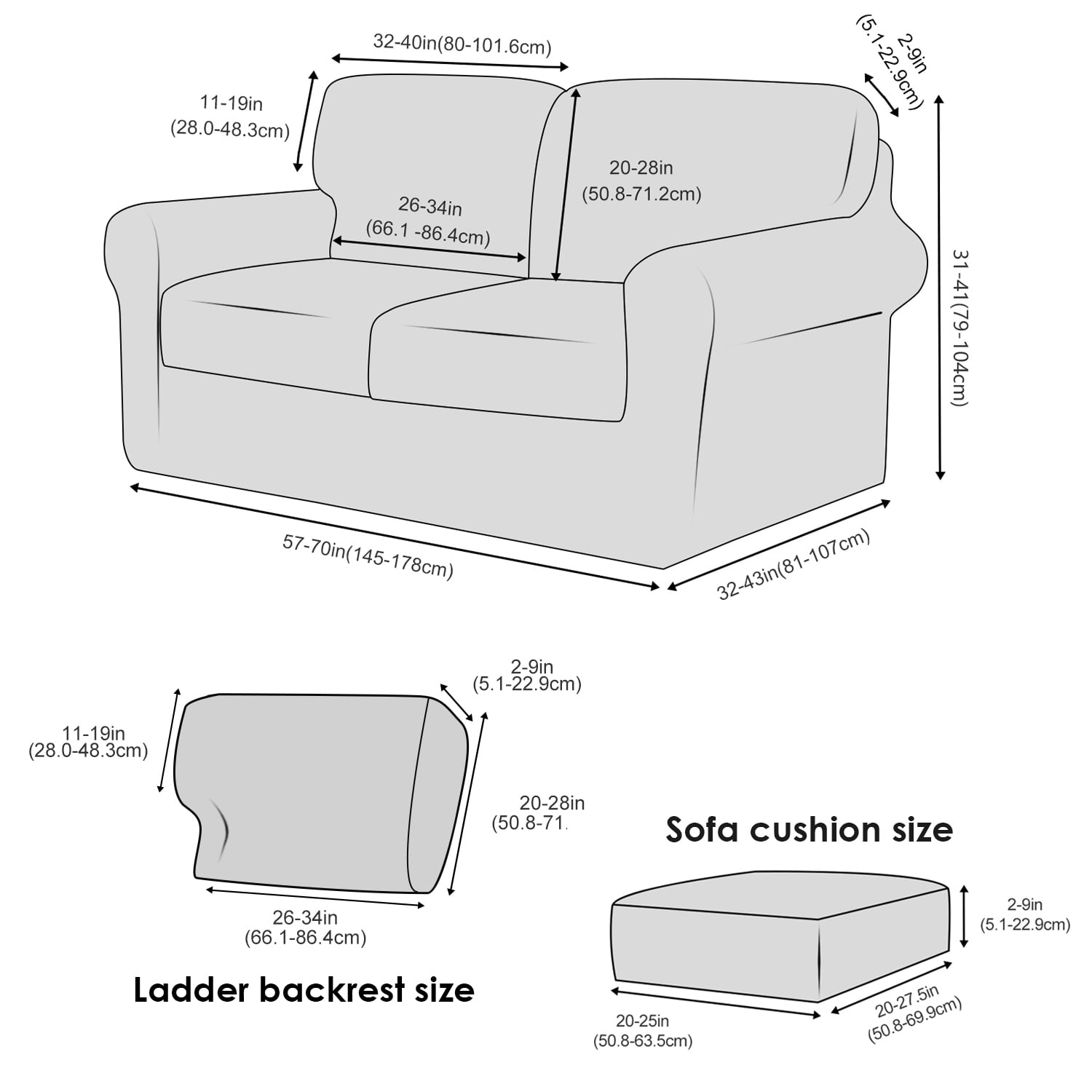 CJC Armchair Sofa Cover for 2-Seater, 5-Piece Velvet Couch Slipcover with Separate Backrest and Cushion Cover, 9 Colors