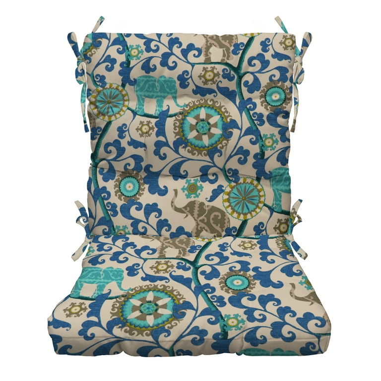 RSH Decor Indoor Outdoor Tufted Mid Back Chair Cushion Blue Elephant Boho Walmart