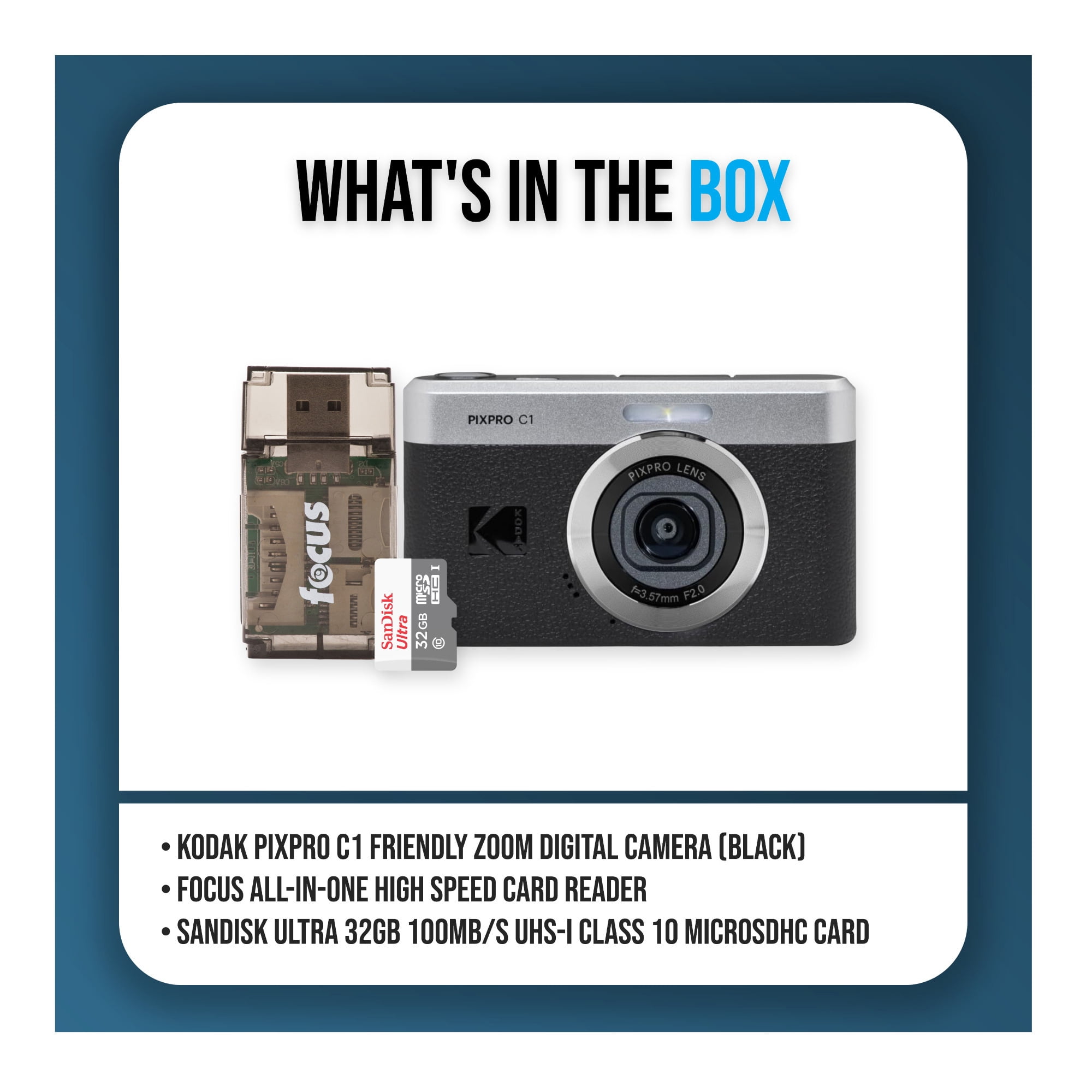KODAK PIXPRO C1 13MP, 1080p Digital Camera (Black) Bundle with