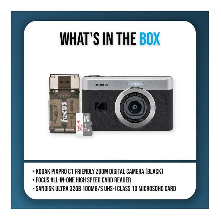 KODAK PIXPRO C1 13MP, 1080p Digital Camera (Black) Bundle with