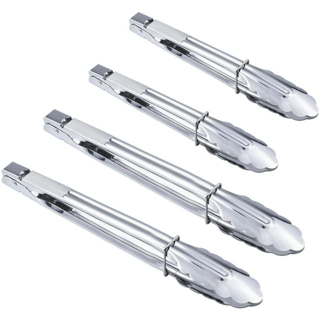 LAICAIW Stainless Steel Utility Food Tongs Set Kitchen Metal Tongs for Cooking Grilling Barbecue BBQ and Serving Salad (9 12 Inch 4 Pieces)