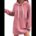 thumbnail image 1 of Suéter Deportivo Informal de Larga con Cordón y Cuello de Gofre para Mujer, Holgado, con Capucha y Bolsillos Rosa M, 1 of 3