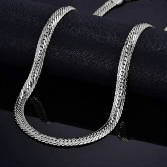 Classic 14K White Gold Flat Chain Necklace Herringbone Snake Chain For Men Women Long Necklace Jewelry Gift