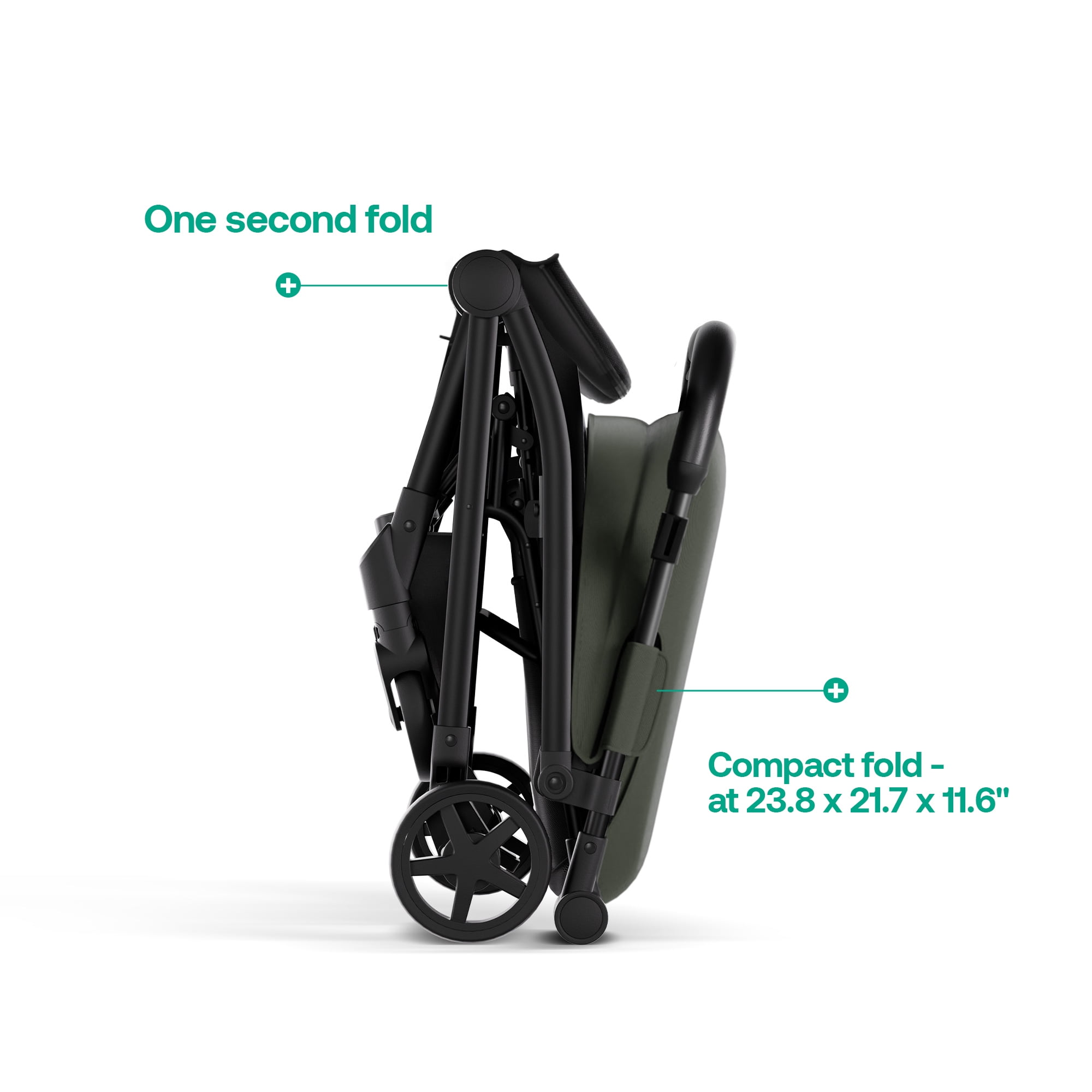 Mompush Lightweight Baby Stroller, Compact Stroller for Airplane Travel, Green, 14.2 lb, Unisex
