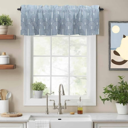 Curtain Valance for Windows Boho Watercolor Geometric Stripe Kitchen Valances Rod Pocket Short Curtains Abstract Mid Century Line Window Valance for Bedroom Bathroom Living room 54x18in