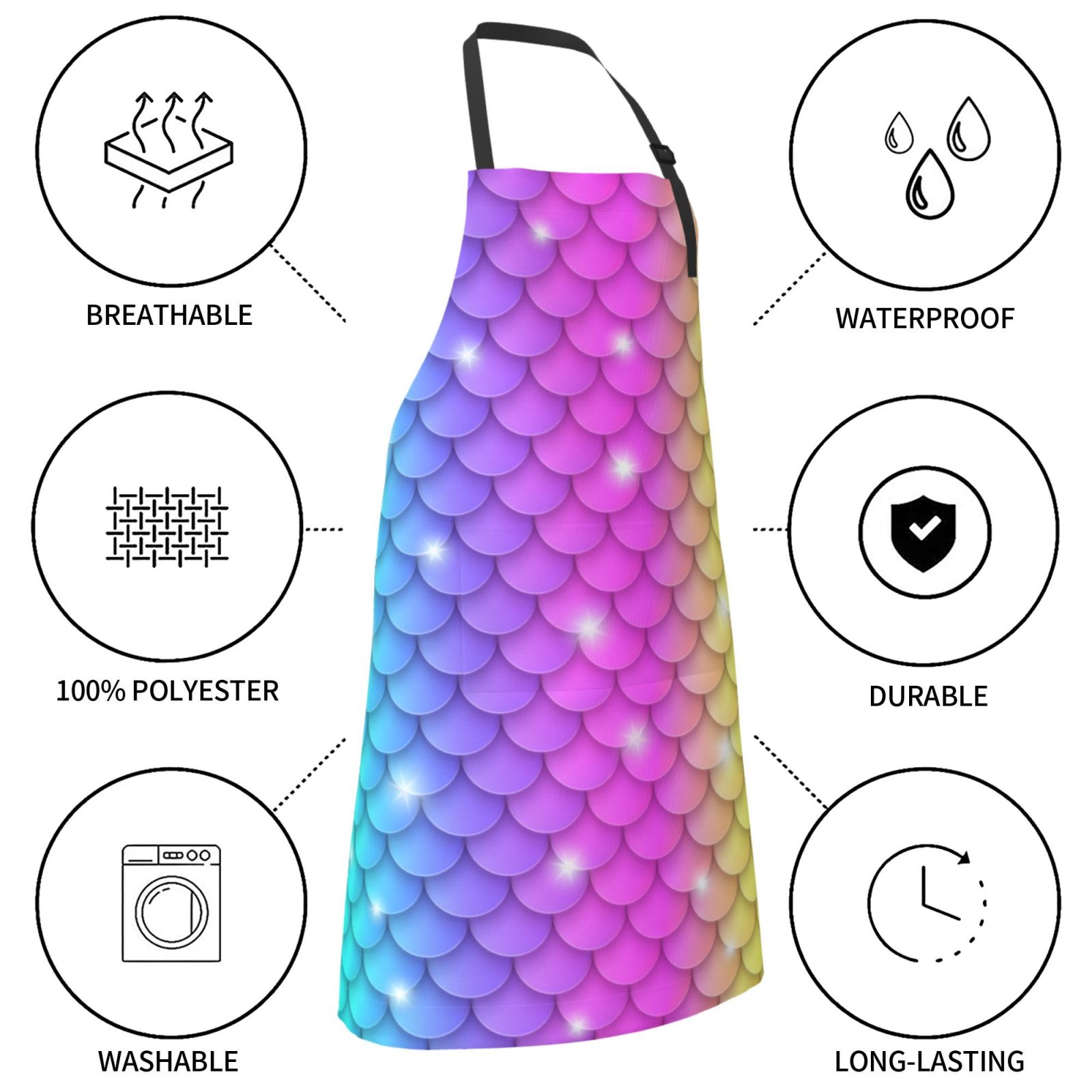 Kdxio Rainbow Scales2 Apron with Pockets Adjustable Kitchen Aprons for Men Women Waterproof Aprons for Cooking,Drawing,Crafting, Baking Household Cleaning