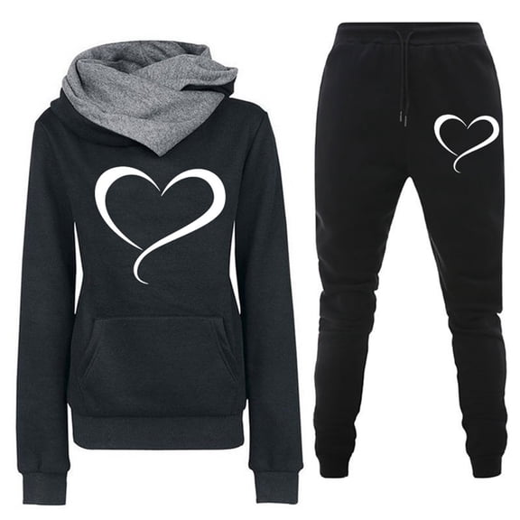 Enjoytime Sweatsuits Women 2 Piece Outfit Hearts Printed Long Sleeve Tops with Jogger Pants Plus Size Lounge Set Matching Travel Track Suits