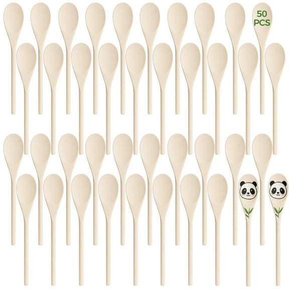 50 PCS Long Wooden Spoons for Cooking, 9.8 Inches Kitchen Wooden Spoons for Crafts, Long Handle Wood Spoons Oval Wood Mixing Spoons Baking Mixing Serving Craft Utensils