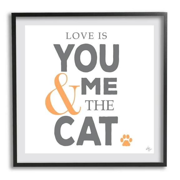 Stupell Industries Love Is You Me & The Cat Phrase Graphic Art Black Framed Art Print Wall Art, Design by K. Kaufman