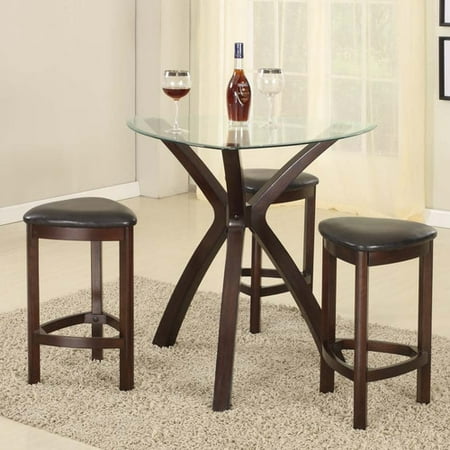 Roundhill Furniture 4-Piece Triangle Solid Wood Bar Table and Stools Set,