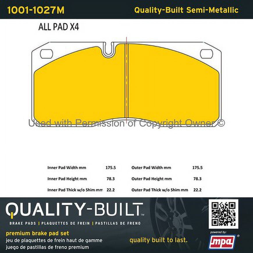 Mpa Electrical 1001-1027M Quality Built Premium Semi Metallic Brake Pads