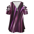 thumbnail image 4 of Purple Silky Wave Background Womens Summer V Neck Zipper Top Short Sleeve T Shirt Off Shoulder Top Casual Classy Loose Shirts, 4 of 7