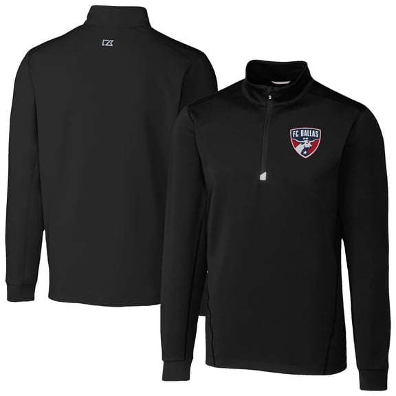 Men's-Cutter & Buck  Black FC Dallas Traverse Stretch Eco Quarter-Zip Pullover Top
