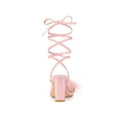 thumbnail image 2 of BLISSFUL STEP Women's Lace Up Square Toe Chunky Heels Sandals Pink 6, 2 of 7
