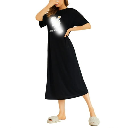 

Casual Round Neck Sleepshirts Elbow-Length Black Womens Nightgowns & Sleepshirts (Women s)