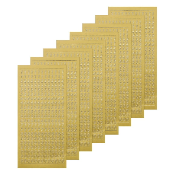 8 Hojas de Calcomanías de Número en Glitter para Uñas, Impermeables, 3D, Números Pequeños del 0 al 9, Autoadhesivas para Álbum de Fotos, Dorado