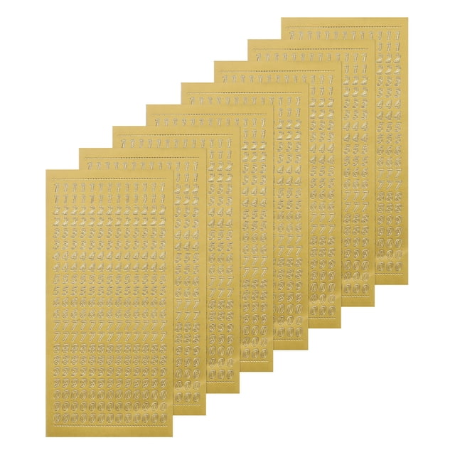 8 Hojas de Calcomanías de Número en Glitter para Uñas, Impermeables, 3D, Números Pequeños del 0 al 9, Autoadhesivas para Álbum de Fotos, Dorado