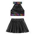 thumbnail image 3 of iiniim Kids Girls Sequins Letters Printed Crop Tank Top with Pleated Skirt Ballet Jazz Hip Hop Dance Costume Size 2-12 Black 9-10, 3 of 7