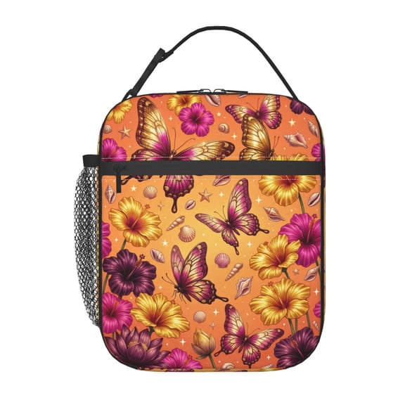Butterfly Lunch Bag For Women, Reusable Butterflies Floral Theme Lunch Bags, Small Portable Foldable Insulated Lunch Bag For Work Office Travel Bento