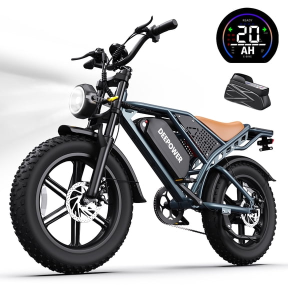 DEEPOWER QS7 Electric Bike for Adults, 750W Peak Motor& 28MPH Electric Dirt Bike, 48V 20AH Battery, 30-70 Max Miles,Dual Suspension Ebikes for Adults, 20" Fat Tire E Bike, UL2849 Certified