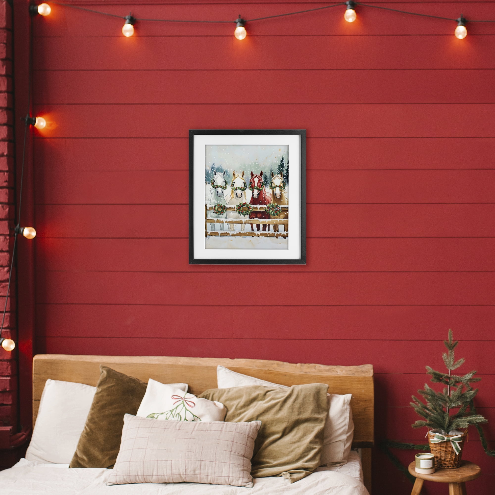 Stupell Industries Christmas Horses with Holly Wreaths Black Framed Print Under Glass, design by The Prints Vibe