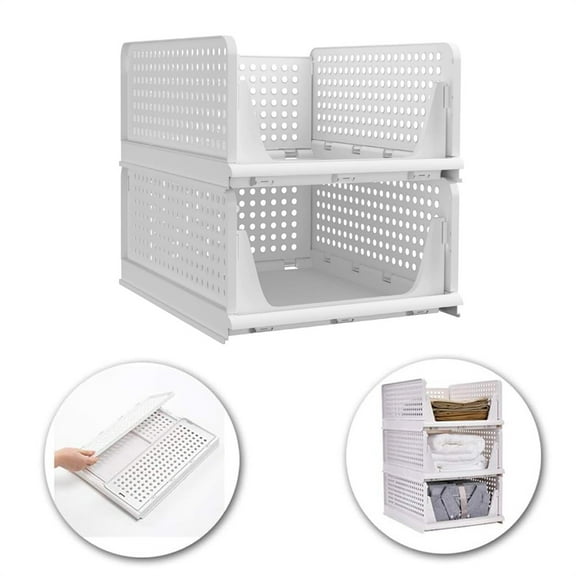 Triani 2Pack Stackable Plastic Storage Basket Drawer Shelf Storage Container Large Size Folding Organizers Storage Basket for Bathroom Office Dorm