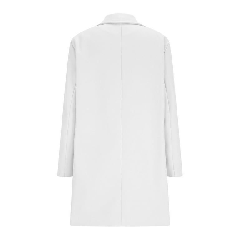 womens winter white dress coats Aohooy Womens Wool Coats Winter Notched Lapel Collar Solid Winter Midi Peacoat Single Breasted Plus Size Long Sleeve Trench Coat White,XXXL