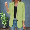 thumbnail image 2 of Womens Blazer, Yigetop Womens Casual Jacket Pockets Long Sleeve Open Front Button Work Lapel Button Jacket Oversized Blazers for Women Green2 S, 2 of 9