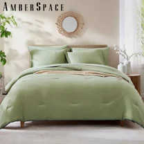 Amberspace Prewashed fabric 7-piece Bed in a Bag Comforter Set with Sheets,Sage green,Queen