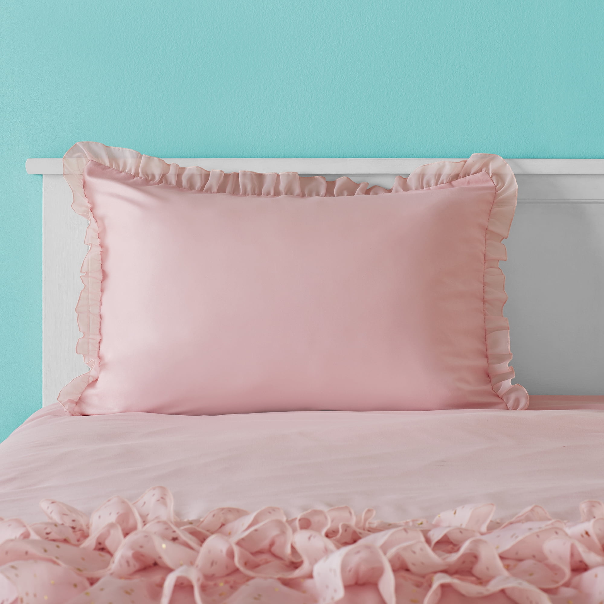 Your Zone Nova Organza Ruffle Layers 2 Piece Comforter and Sham Set, Twin, Blush (Skirt not included)