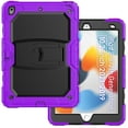 thumbnail image 2 of ELEHOLD for iPad 10.2 2021/2020/2019 Ragged Case, Soft Silicone Hard PC Shoulder Strap Built-Kickstand Anti-Drop Shockproof Heavy Duty Protective Cover Case,Purple, 2 of 9