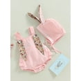 thumbnail image 3 of Gureui 2Pcs Infant Newborn Baby Girls Casual Romper Sleeveless Floral Print Bunny Ear Playsuit with Cartoon Hat Streetwear, 3 of 8