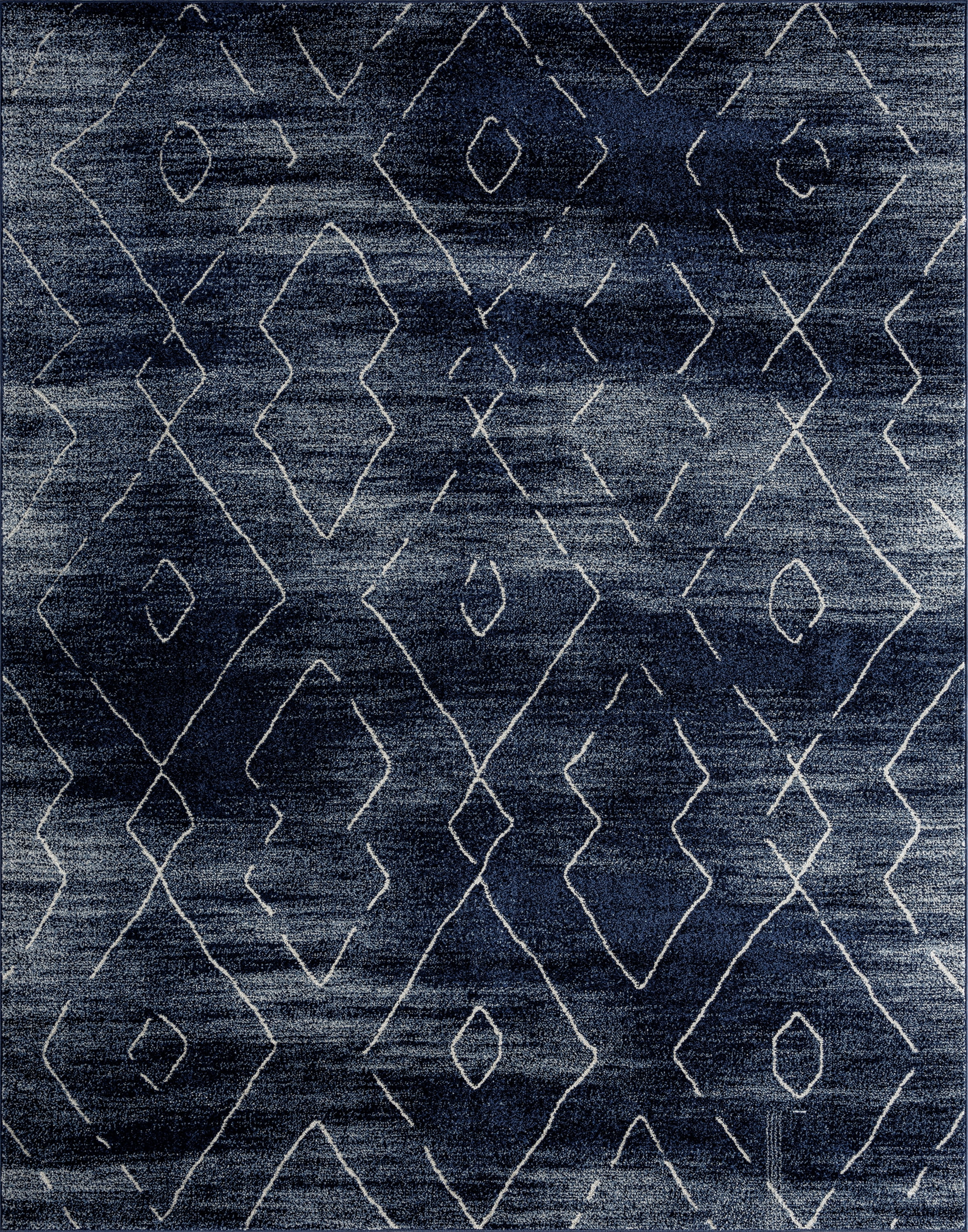 Contemporary 8x10 Area Rug (7'11'' x 10'3'') Geometric Navy, Cream Living Room Easy to Clean