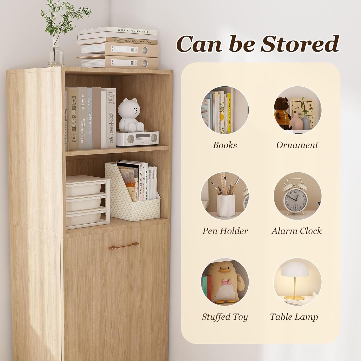 Montary Mobile L-Shaped Desk with Shelves & Wheels, Foldable & Expandable Office Desk for Small Spaces (Natural)