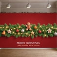 thumbnail image 5 of Red Background Christmas Banner Green Pine Branches New Year Banner Gingerbread Man Star Ornaments Holiday Banner for Christmas Party New Year Celebration Home Decoration, 5 of 9