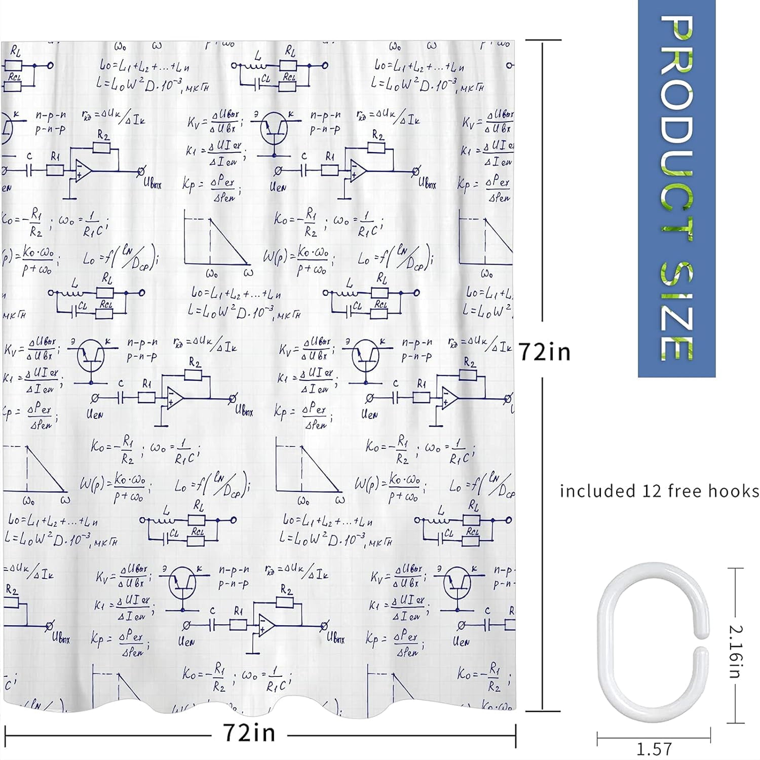 Physics Shower Curtain for Bathroom Electronic Engineering Mathematics Equation and Calculations Scientific School Study Waterproof Polyester Fabric Shower Curtain Sets with Hooks