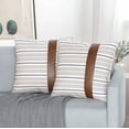 thumbnail image 4 of KYAIGUO Stripe Pillow Covers Machine Washable Leather Patchwork Linen Pillow Covers 18x18 Inch for Couch Living Room Bedroom Car, 4 of 5