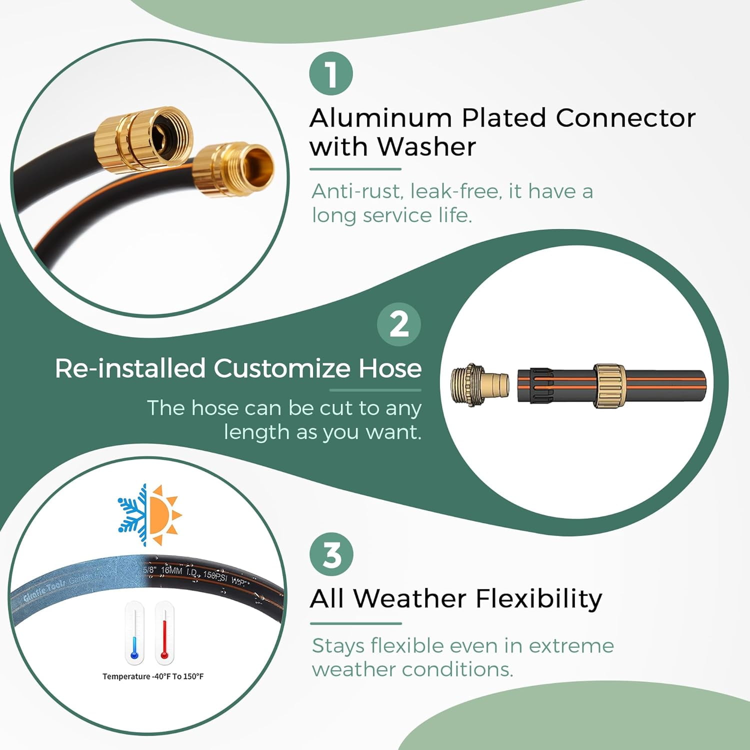 Giraffe Hybrid Garden Hose 5/8" x 25ft, Custom Length, NO Kink, Flexible, Leakproof Hose with Male to Female Fittings, 600 Burst PSI