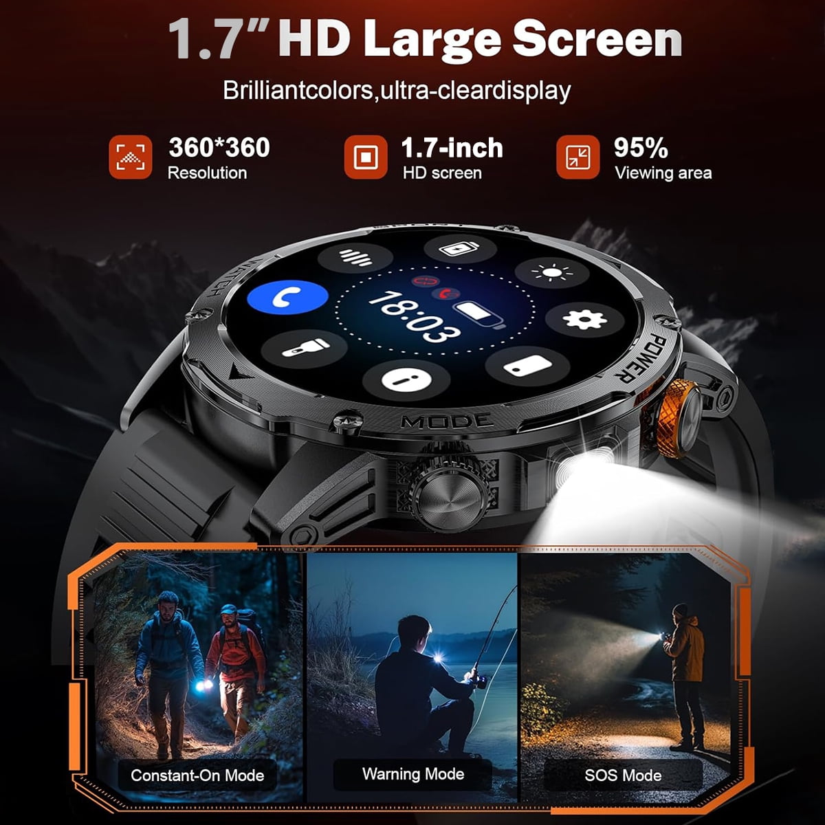 New Military T-Rex 3 Ultra 1000mAh Battery Smart Watch 5ATM Waterproof Flashlight  Sports tracker Smartwatch Men