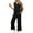 Black, variant on Women's Side Slit Lounge Sets 2 Piece Outfits V Neck Fashion Tracksuit Sweatsuit and Wide Leg Loungewear Pant