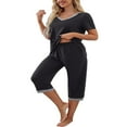 thumbnail image 3 of Pyjama en Coton pour Femmes, Ensemble Pjs à Manches Courtes, Haut de Nuit avec Pantalon Capri, Ensembles de Détente, Tenue de Nuit, 3 of 6