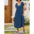 thumbnail image 6 of Avidlove Women Nightgowns Side Split Long Nightshirts Short Sleeve Soft Sleepwear V Neck Nightdress with Pockets, 6 of 7