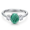 thumbnail image 3 of Gem Stone King 2.50 Ct Oval Green Malachite White Created Sapphire 925 Sterling Silver Ring, 3 of 6