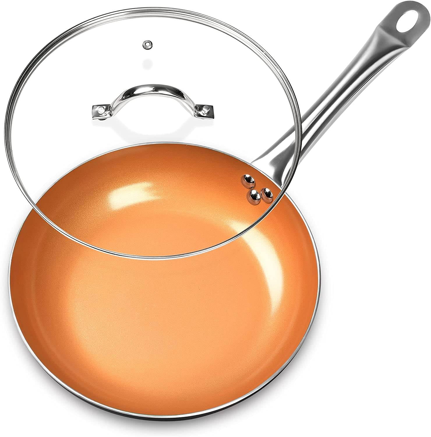 10 Inch Frying Pan with Lid, Nonstick Copper Frying Pan with Ceramic