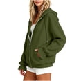 thumbnail image 5 of CQONEPT Women's Zip up Hoodie Jackets Long Puff Sleeve Fashion Jackets Drawstring Fall Winter Comfortable Sweatshirts with Pocket Army GreenL, 5 of 6